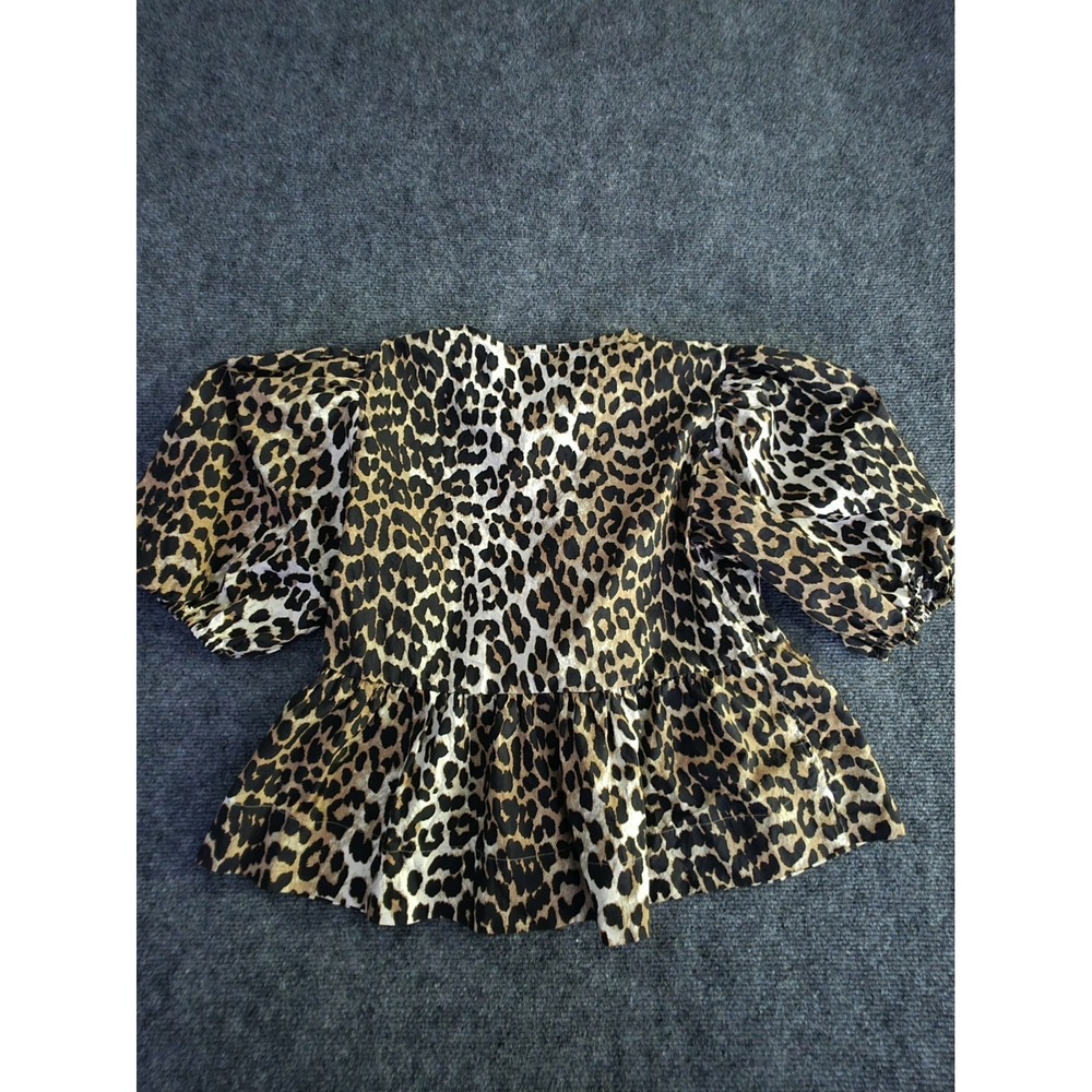 NWOT Industry Leopard Print Peplum Top Puff Sleeve Tie Front XS - Picture 3 of 7